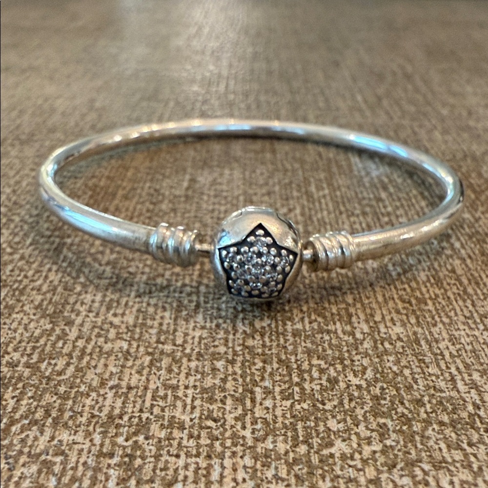 Pandora Silver Bangle Bracelet with Crystal Star Accent